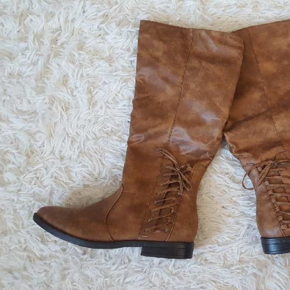 Womens Tall Boots With Ties and half zip - Picture 3 of 6